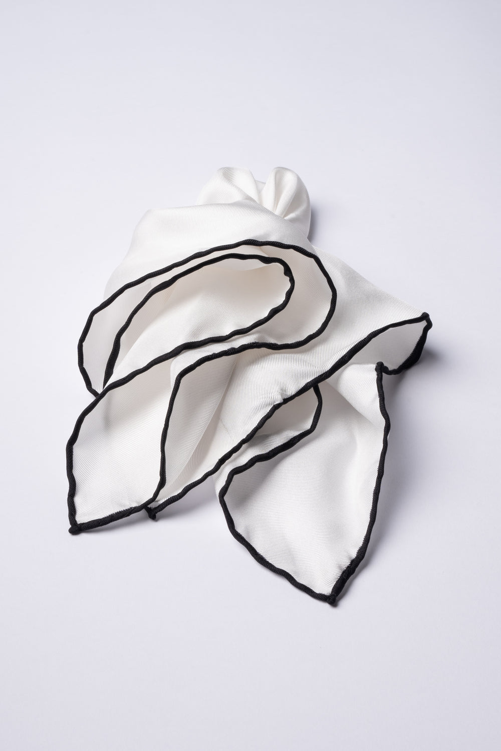 White Silk Handkerchief with Black Trim