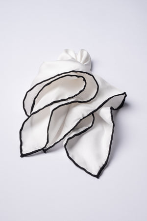 White Silk Handkerchief with Black Trim