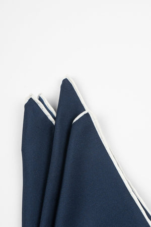 Navy Silk Handkerchief with White Trim