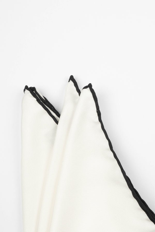 White Silk Handkerchief with Black Trim