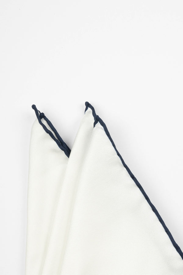 White Silk Handkerchief with Navy Trim
