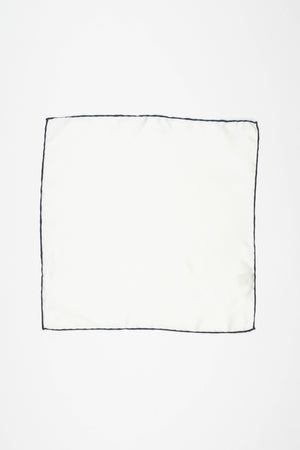 White Silk Handkerchief with Navy Trim