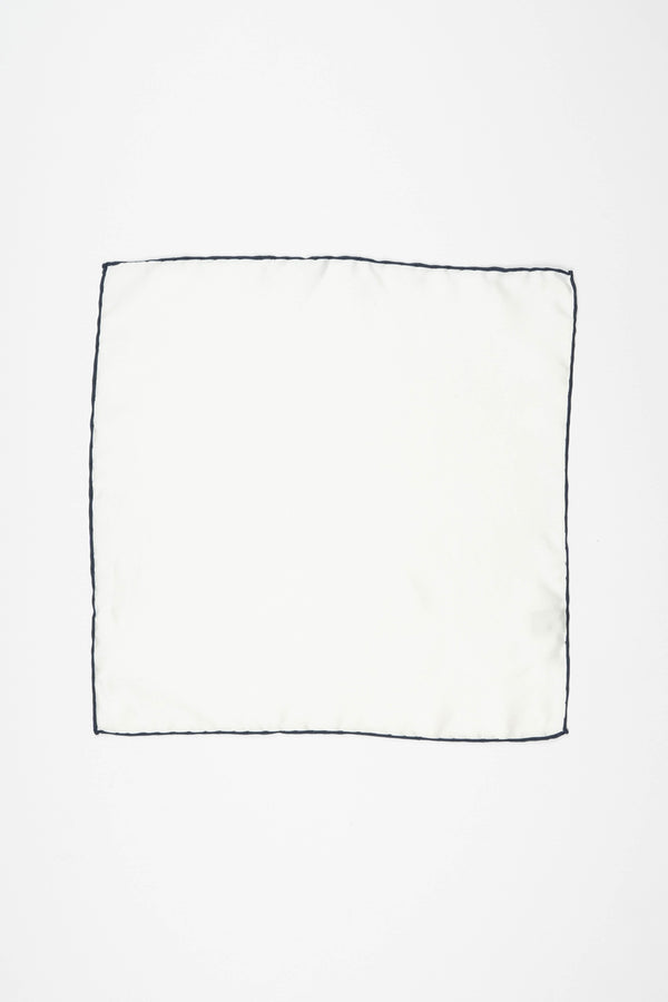 White Silk Handkerchief with Navy Trim
