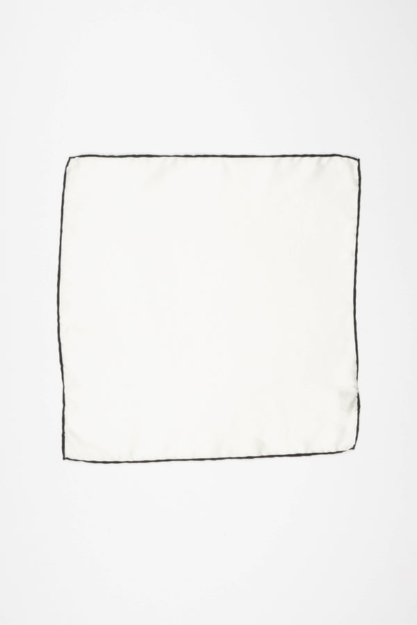 White Silk Handkerchief with Black Trim
